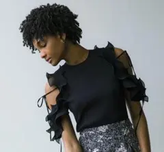 Sustainableフリルスリーブニットプルオーバー