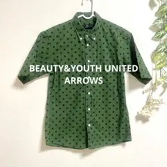 B&Y ユナイテッドアローズ 半袖ドットシャツ グリーン×ネイビー Sサイズ