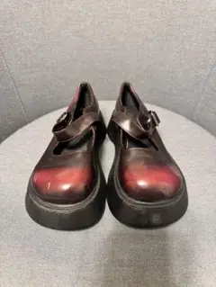 ダークレッド ストラップ付き厚底ローファー