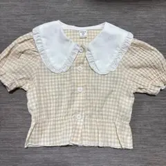 イエローチェック 襟付き半袖シャツ 5Y