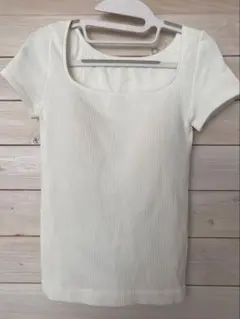 【新品】UNIQLO リブスクエアネックブラT 半袖 ホワイト M ユニクロ
