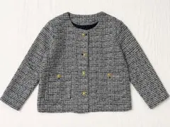 ノーカラーツイードジャケット 黒白