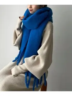 LOWRYS FARM フトフリンジマフラー　ブルー