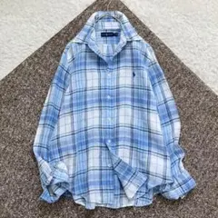 極美品✨ラルフローレン 長袖シャツ 麻100 リネン 大きいサイズ XL 水色