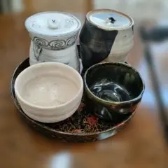 茶道具陶器の器4点セットとトレー
