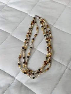 多層ネックレス 黒 茶色 金色