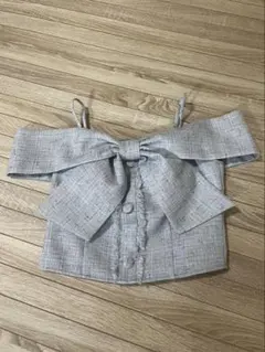 LIPSERVICE ツイードリボンオフショルトップス　ブルー