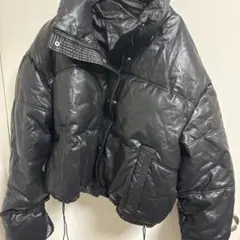 ブラック レザー風 ショートダウンジャケット
