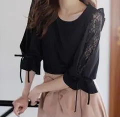 〔INGNI・イング〕肩フリル袖われレース 7分袖