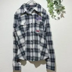【チュウ】レディース　ネイビーチェック柄 長袖ネルシャツ　Mサイズ　カジュアル
