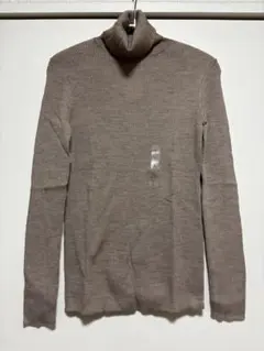 UNIQLO エクストラファインメリノリブタートルネックセーター　L ベージュ