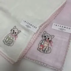 2枚セット ●人気のリバティINTERMODE ネコ　ガーゼハンカチ　猫柄　新品