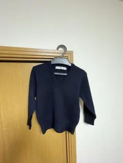 100cm 長袖 ニットセーター Vネック 濃紺 美品