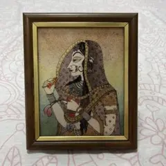 宝石の粉を使用したインドの女性像絵画