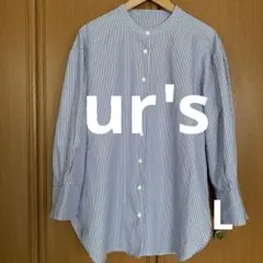 ◆ ur's ユアーズ バンドカラー ストライプ 長袖 シャツ バックボタンのサムネイル