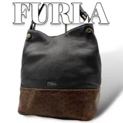 美品 FURLA 保存袋付 オーストリッチ ワンショルダーバッグ 7911