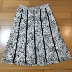 1762クリーム色 薔薇 花柄 ドット スカート