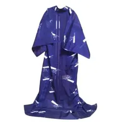 夏着物 小紋 紺色 扇面柄 単衣 カジュアル 和装のサムネイル