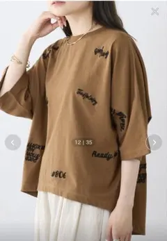 手描き風ロゴ刺繍ハーフスリーブTシャツ　ブラックのサムネイル