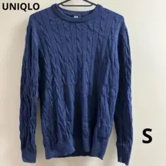 ユニクロ　メンズ　カシミヤ混　クルーネックニットセーター　Sサイズ　ネイビー