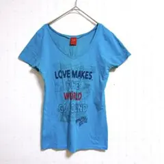 tommy girl ロゴプリント半袖コットンTシャツ青 Sサイズ