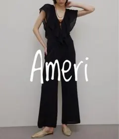 新品【Ameri】MEDI RUFFLE KNIT ROMPERS ブラック Mのサムネイル
