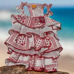 ペットパラダイス犬用フリル服3S ホワイト/レッド　夏服　クール　虫よけ