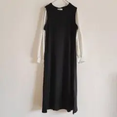 【Lax Dan Tia】（M）リブロング丈lラインドッキングワンピース/上品