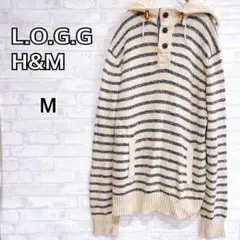 【H&M】ベージュ ストライプ フード付きセーター M 長袖 y2410