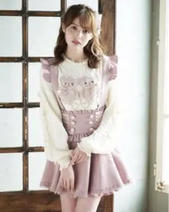 LIZLISAレースアップサスペンダー付スカパン ピンク