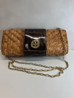 トリーバーチ かご風 チェーンショルダーバッグ　ラタン 【A815】