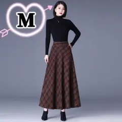 ワインレッド ロングフレアスカート　Mサイズ　レトロ Aライン チェック