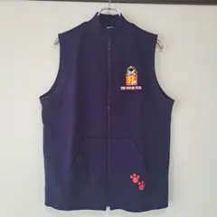 犬ロゴ刺繍 ジップベスト LネイビーTHE RESCUE DOG 綿混カジュアル