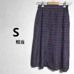 ヴィンテージ 古着 レトロ S相当 ドット 膝下フレアスカート パープル