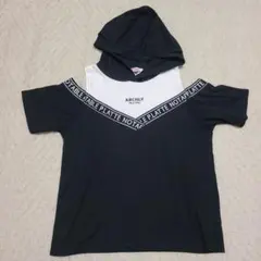 ピンクラテ　フード付きオフショルダーTシャツ M 黒/白　165cm