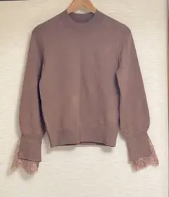 GU ブラウン レース付きニットセーター M
