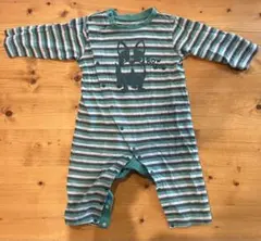 綿100 フーセンウサギ ロンパース 80 緑 ボーダー 犬 記名なし