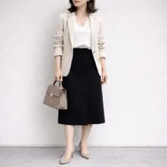 インディヴィ［S］上品クール◎フロントスリット◎抜け感◎厚手◎ひざ下スカート