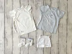 ファミリア　ベビー短肌着×2 帽子 靴下 セット　白・水色