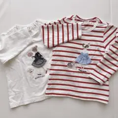 petit main 女の子 刺繍 長袖Tシャツ 90cm 2枚セット