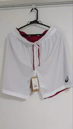 ASICS リバーシブルパンツ Lサイズ バスパン 白×エンジ