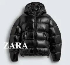 ZARA ブラック フード付きダウンジャケット