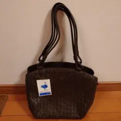 ダークブラウン オーストリッチ 編み込みバッグ