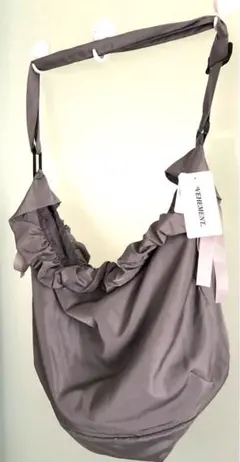 新品 リボン付き ショルダーバッグ グレー 無地 ナイロンバッグ ショルダー フ