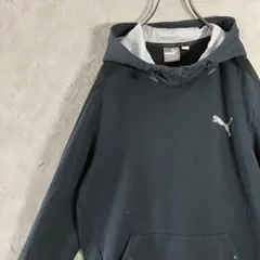 PUMA ハイネックパーカー　プルオーバー　ワンポイントロゴ　古着　紺　IW19