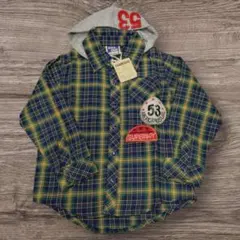 【新品】110サイズ　チェック柄　シャツ 　フード取り外し可能　長袖