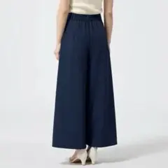 GU タックワイドフレアパンツ ネイビー ワイドパンツ 221-345933