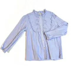 familiar FDASH 水色ストライプフリル長袖シャツ120