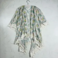 美品✨ジェラートピケ ガウン 羽織 花柄 レース シフォン F（G31）のサムネイル
