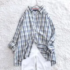 トミーヒルフィガー チェックシャツ 長袖 刺繍ロゴ XL ビッグシルエット